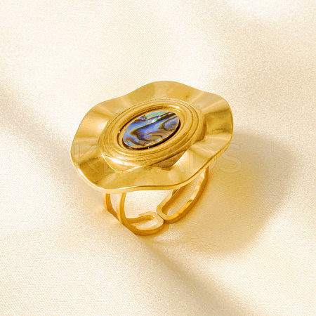 304 Stainless Steel with Natural Shell Cuff Open Rings for Women YV4206-4-1