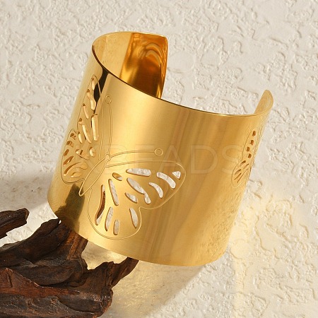 304 Stainless Steel Cuff Bangles for Women BJEW-U026-03G-1