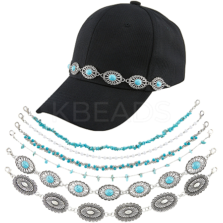 2 Sets 2 Styles Synthetic Turquoise Chips & Plastic Imitation Pearl Beads Hat Chain AJEW-CN0004-03-1
