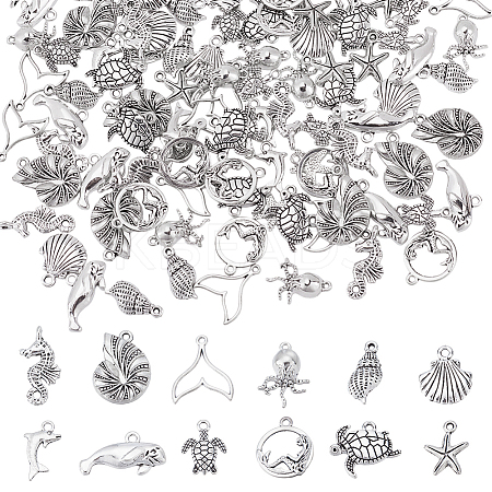 120Pcs 12 Styles Tibetan Style Alloy Pendants FIND-UN0007-27-1