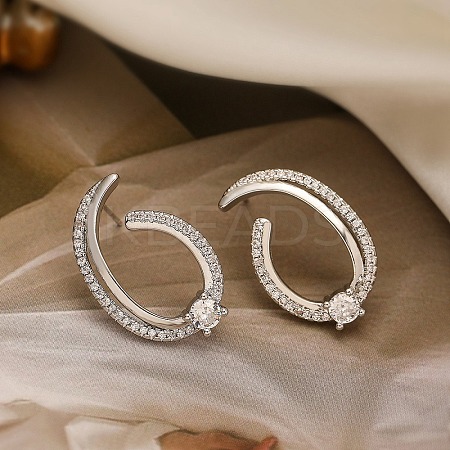 Brass Micro Pave Clear Cubic Zirconia Stud Earrings for Women EJEW-A110-04P-1