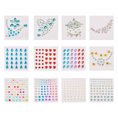 12 Sheets 12 Styles Resin Rhinestone Sticker Sets DIY-TA0004-68-1