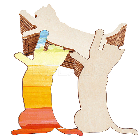 Cat Shape Unfinished Wood Cutouts DIY-WH0671-029A-1
