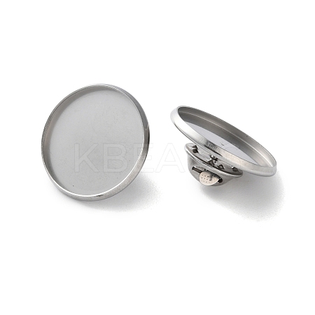 304 Stainless Steel Flat Round Brooch Brooch Base Settings STAS-S172-10B-P-1