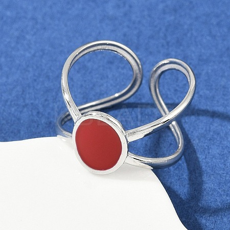 Oval 304 Stainless Steel Enamel Cuff Rings for Women RJEW-G355-03P-02-1