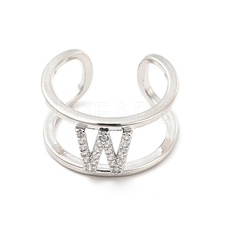 Clear Cubic Zirconia Initial Letter Open Cuff Ring RJEW-A012-01P-W-1
