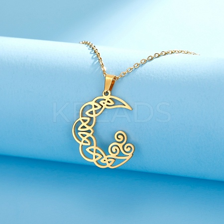 304 Stainless Steel Viking Triskele Crescent Moon Pendant Cable Chain Necklaces PW-WGB557A-02-1