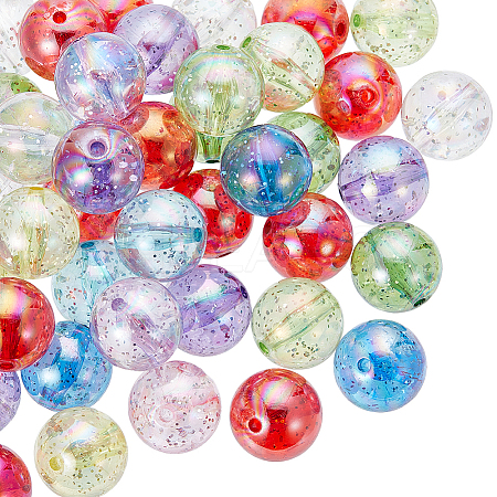 50Pcs AB Color Plated Transparent Acrylic Beads with Glitter Powder TACR-SC0001-25-1