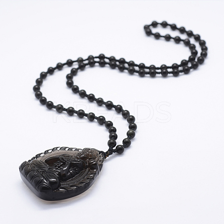 Natural Golden Sheen Obsidian Beaded Pendant Necklaces NJEW-E116-07-1