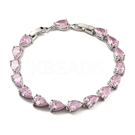 Rack Plating Brass Pave Cubic Zirconia Teardrop Links Bracelets for Women BJEW-H604-01P-03-1