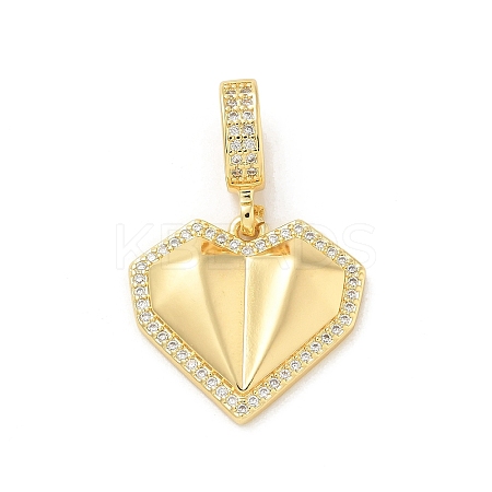 Brass Micro Pave Clear Cubic Zirconia Heart European Dangle Charms KK-U044-12G-1