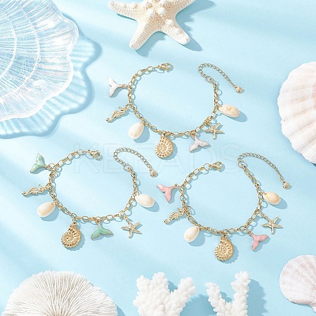 3Pcs 3 Colors Stainless Steel & Alloy Enamel Charm Bracelets BJEW-JB12215-1