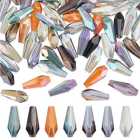 70Pcs 7 Colors Full Rainbow Plated Faceted Teardrop Glass Beads EGLA-PH0001-64-1