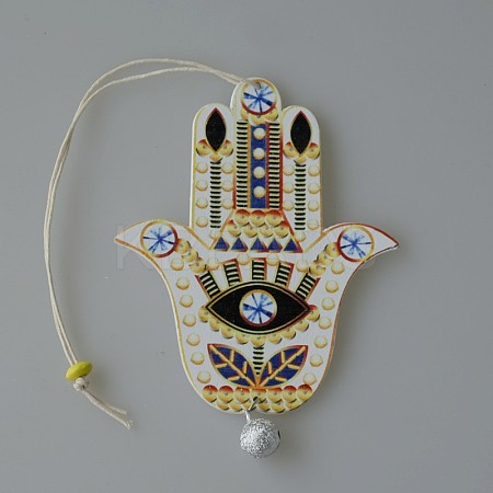 Wood Hamsa Hand/Hand of Miriam with Evil Eye Hanging Ornament LS-WG88966-05-1