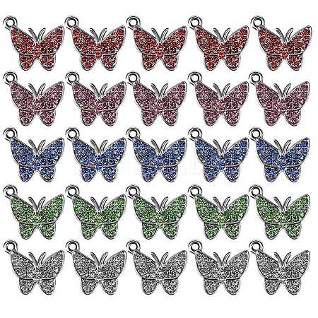 25Pcs 5 Colors Zinc Alloy Butterfly Charms ENAM-SZ0001-81-1