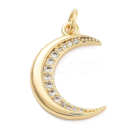 Moon Theme Rack Plating Brass Micro Pave Cubic Zirconia Pendants KK-Z071-52G-07-1