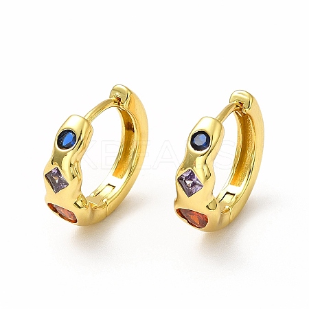 Colorful Rhombus & Heart Cubic Zirconia Hoop Earrings EJEW-H093-08G-1