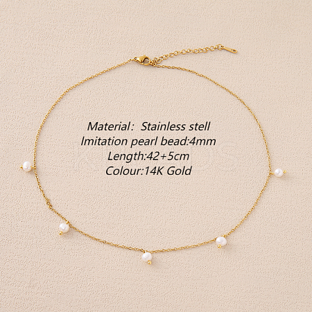 Stainless Steel Imitation Pearl Cable Chain Bib Necklaces for Women GX8162-2-1
