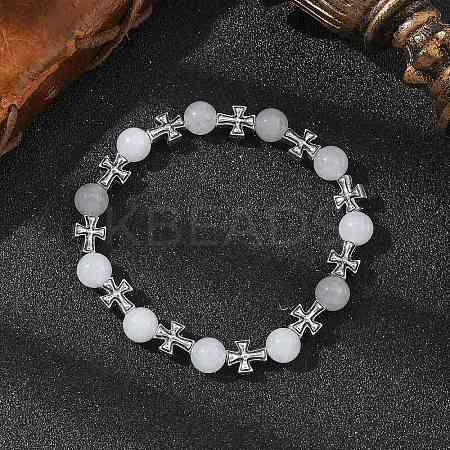 Natural Malaysia Jade Round Beads Stretch Bracelets BJEW-JB12343-02-1