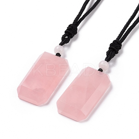 Adjustable Natural Rose Quartz Rectangle Pendant Necklace with Nylon Cord for Women NJEW-L171-03E-1