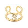 Clear Cubic Zirconia Initial Letter Open Cuff Ring RJEW-A012-01G-S-1