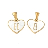 304 Stainless Steel Pave Natural White Shell Heart with Initial Slice Pendants STAS-R168-25G-H-1