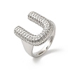 Letter Brass Micro Pave Clear Cubic Zirconia Open Cuff Ring for Women RJEW-N046-03U-P-1