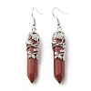 Natural Red Jasper Bullet with Flower Dangle Earrings EJEW-G300-02P-10-2