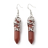 Natural Red Jasper Bullet with Flower Dangle Earrings EJEW-G300-02P-10-2