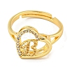 Heart with Letter Rack Plating Brass Micro Pave Cubic Zirconia Adjustable Rings for Women RJEW-I105-06G-B-2