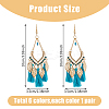 6 Pairs 6 Colors Leaf & Cotton Tassel Chandelier Earrings EJEW-FI0003-14-2