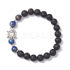 Natural Lava Rock & Mixed Gemstone Beads Stretch Bracelets BJEW-JB12869-3