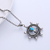 Stylish Stainless Steel Synthetic Turquoise Ship Wheel Pendant Punk Necklaces for Men's Fashion SI8136-2-1