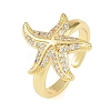 Starfish Brass Micro Pave Clear Cubic Zirconia Cuff Rings for Women RJEW-A088-08B-G-4