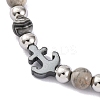 Natural Map Stone & Synthetic Magnetic Hematite Anchor Beaded Bracelet BJEW-P339-01P-02-2