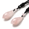 Cone Natural Rose Quartz Pendant Necklace with Nylon Rope for Women G-H286-08C-1