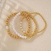 3Pcs 3 Styles Brass & Plastic Imitation Pearl Round Beads Stretch Bracelets for Women TJ3268-1-3