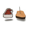 Christmas Printed Wood Stud Earrings for Women EJEW-U025-01H-1