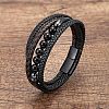 Natural Obsidian Round Beads & Braided Imitation Leather Cord Bracelets for Men FS-WGCE7B3-33-1