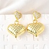 Textured Heart Brass Micro Pave Clear Cubic Zirconia Dangle Stud Earrings EJEW-Z099-02G-01-1