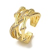 Brass Cubic Zirconia Bamboo Open Cuff Ring RJEW-Z019-01G-1