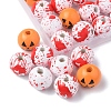 40Pcs 4 Colors Halloween Theme Printed Natural Wooden Beads WOOD-FS0001-03-3