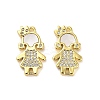 Brass Micro Pave Clear Cubic Zirconia Princess Connector Charms KK-K365-15A-G-1