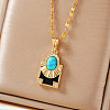 Brass Clear Cubic Zirconia and Black Enamel Rectangle with Oval Pendant Necklaces for Daily Wear AY5004-1-3
