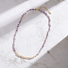Round Natural Lepidolite & Natural Freshwater Pearl & 925 Sterling Silver Beaded Necklaces for Women NJEW-G154-01G-3