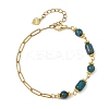 Natural Mixed Stone Round Column Beaded Chain Bracelets with 304 Stainless Steel Paperclip Chains BJEW-JB14298-4