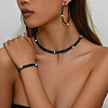 Alloy with Jet Rhinestone Chain Necklace & Hoop Earring & Bracelet FS-WG9D127-03-2