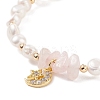 Natural Rose Quartz Chips & Pearl Beaded Bracelet BJEW-JB08236-01-4