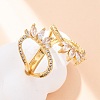 Brass Clear Cubic Zirconia Horse Eye Cuff Rings for Women RJEW-U047-31G-1