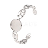 304 Stainless Steel Coffee Bean Chain Cuff Bracelet Blanks with Flat Round Bezel Settings SA-CBA4160-02B-P-1